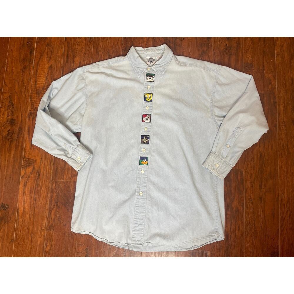 LOONEY TUNES Acme Clothing Denim Button Down Collared Shirt Size Men's Large